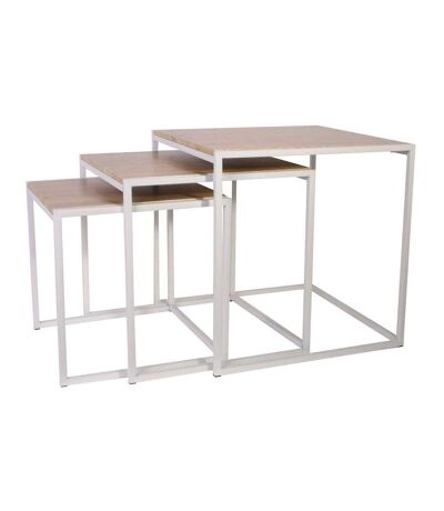 Tables carrées gigognes métal et bois (Lot de 3)