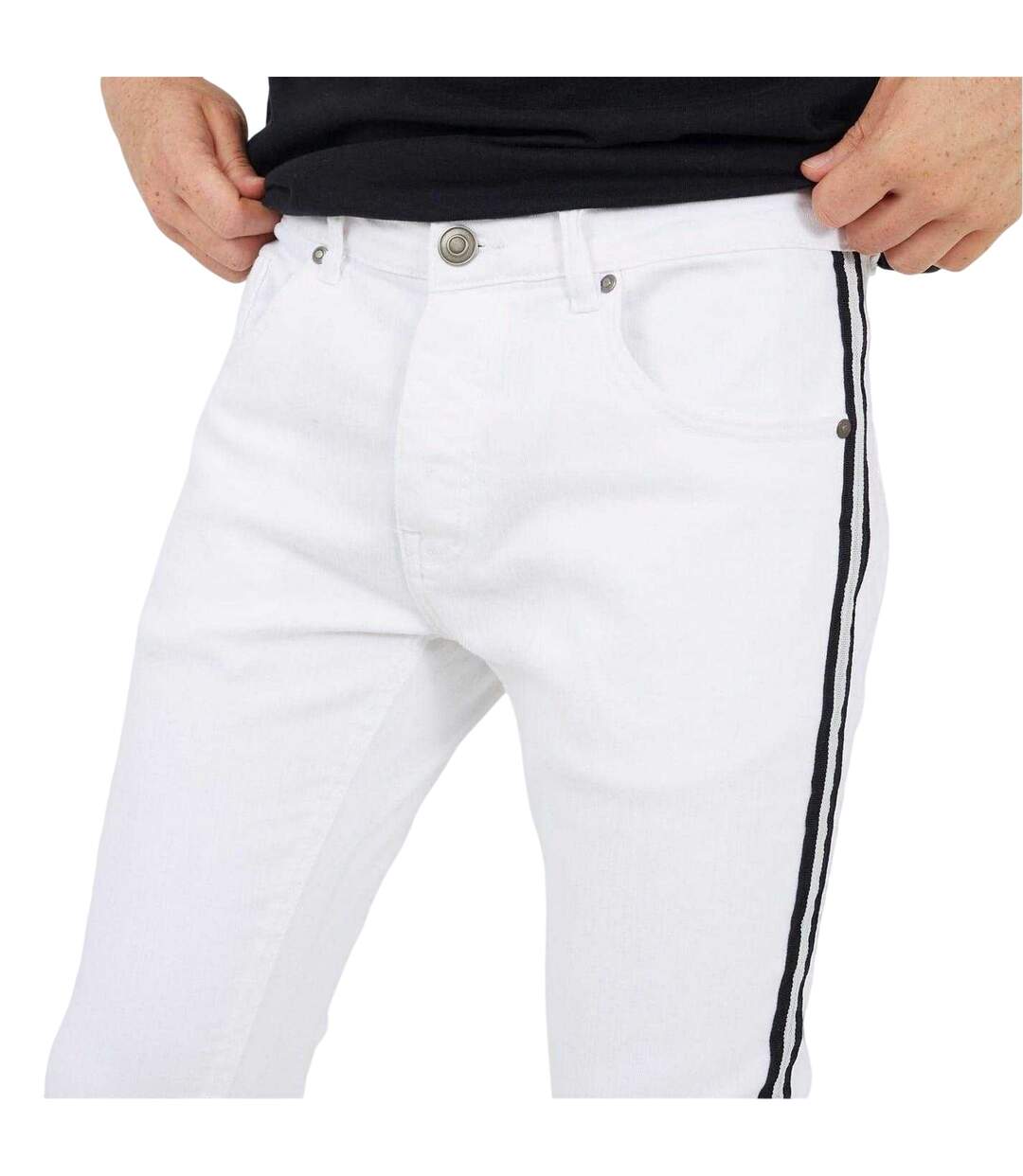 Mens Contrast Striped Taped Jeans White Brave Soul-4