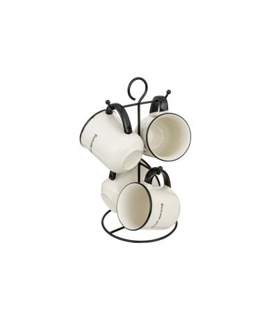 Lot de 4 Mugs sur Rack Alix 20cl Blanc & Noir