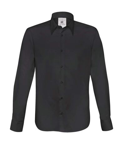 B&C Mens London Long Sleeve Poplin Shirt (Black) - UTRW3040