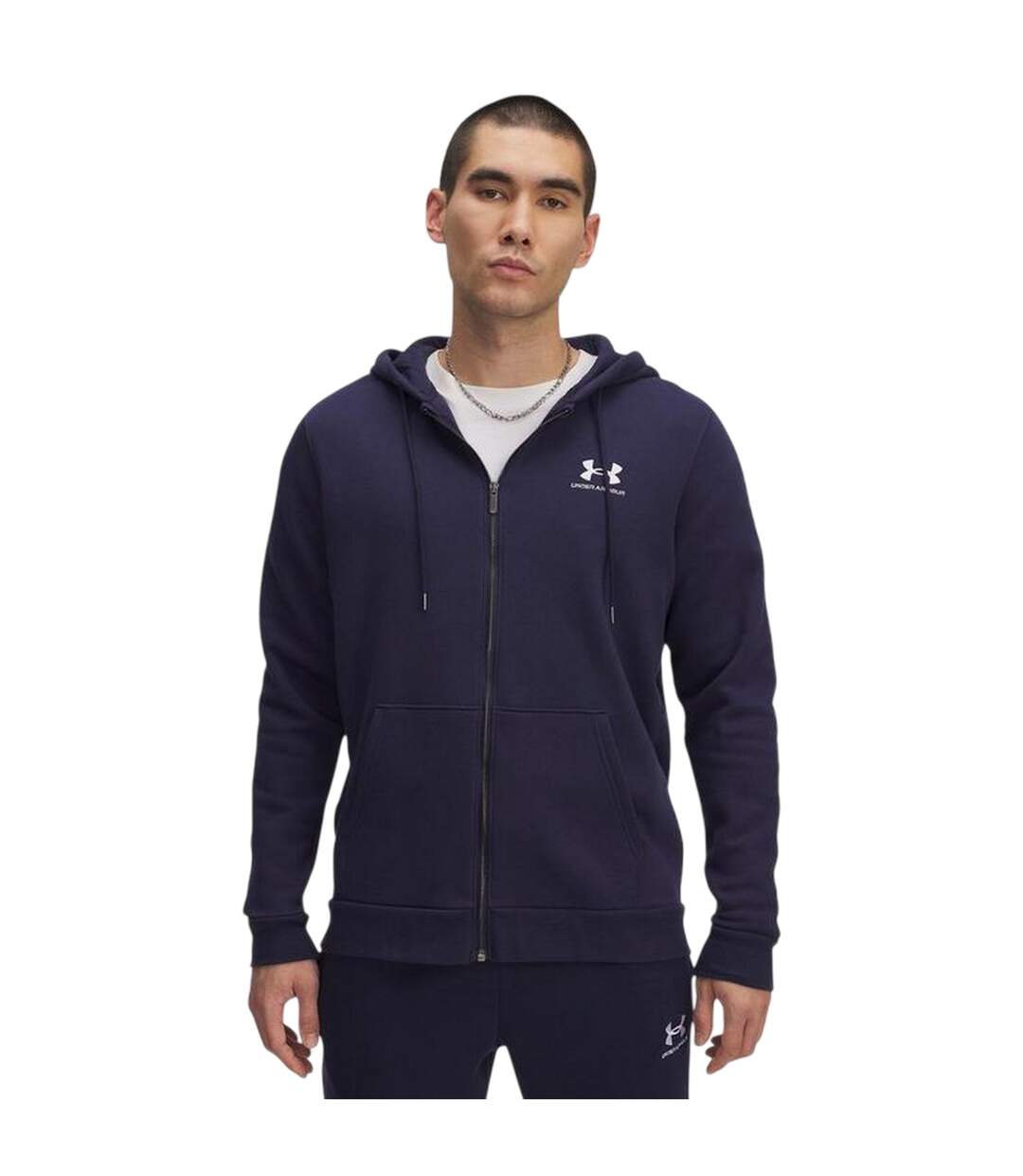 Veste À Capuche Bande Sur Manches Homme Bleu Nuit Blanc Under Armour-1