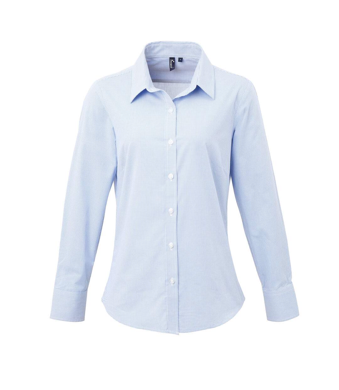 Premier Womens/Ladies Microcheck Long Sleeve Shirt (Light Blue/White) - UTRW5523-1