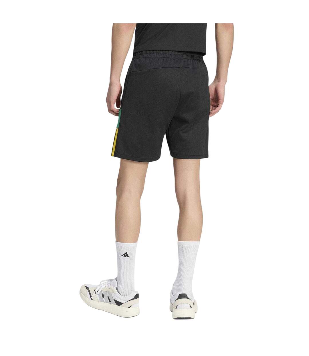 Mens Fleece Striped Track Shorts Black Yellow Adidas-4
