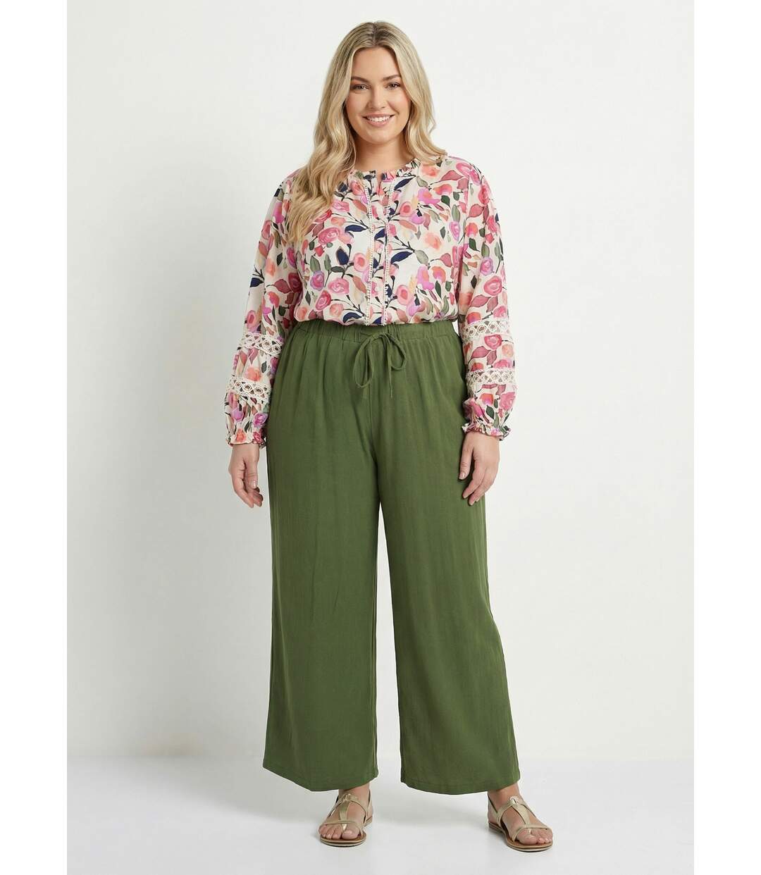 Pantalon fluide avec lin, effet naturel-3