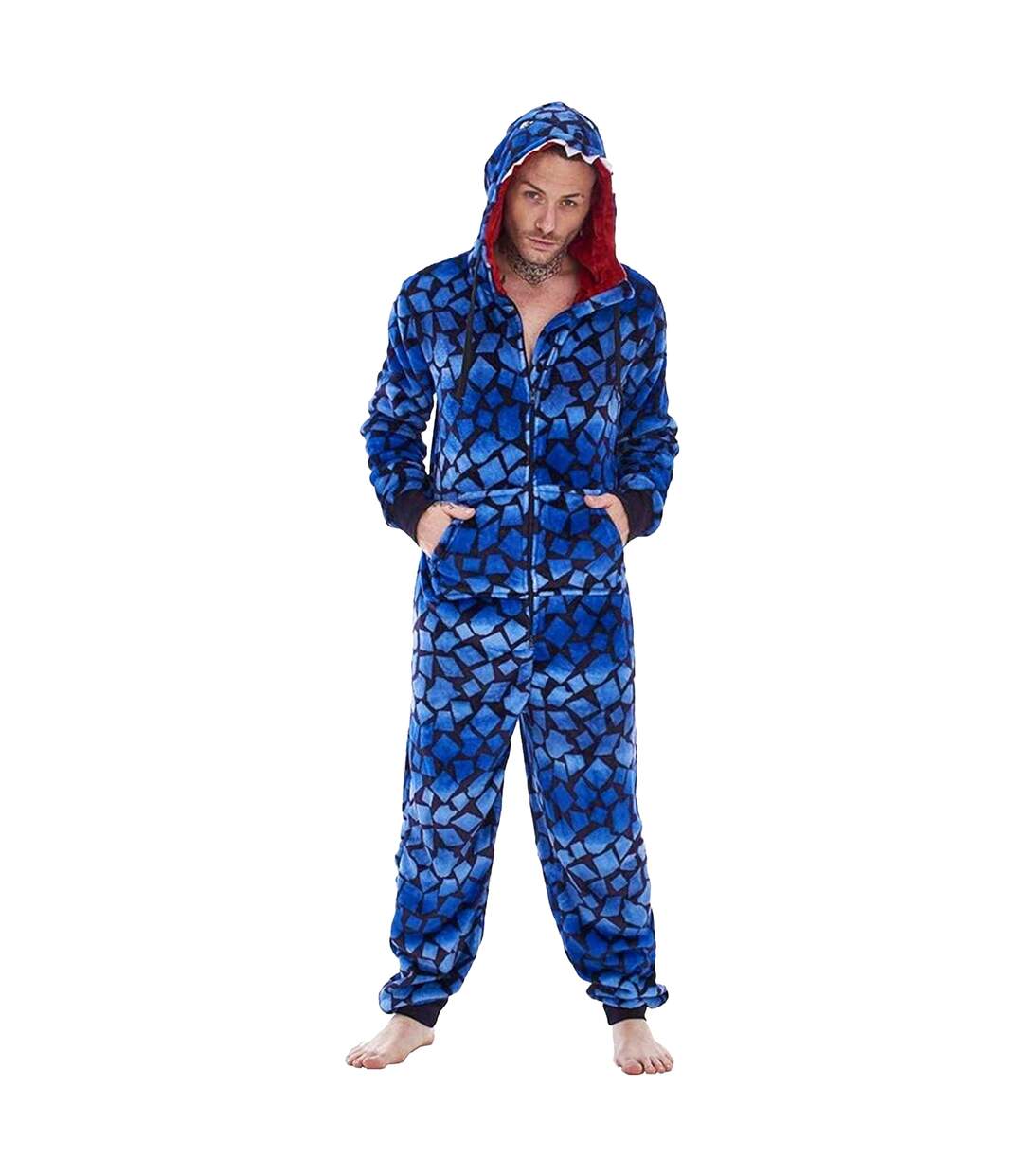 Mens Raptor Fleece Jumpsuit Blue Black Keanu-2