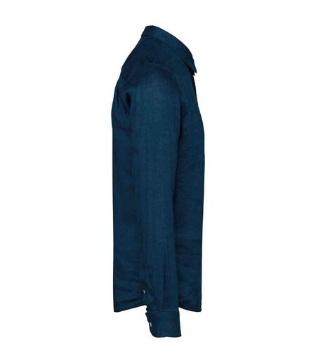 Mens linen long-sleeved shirt peacock blue Spasso