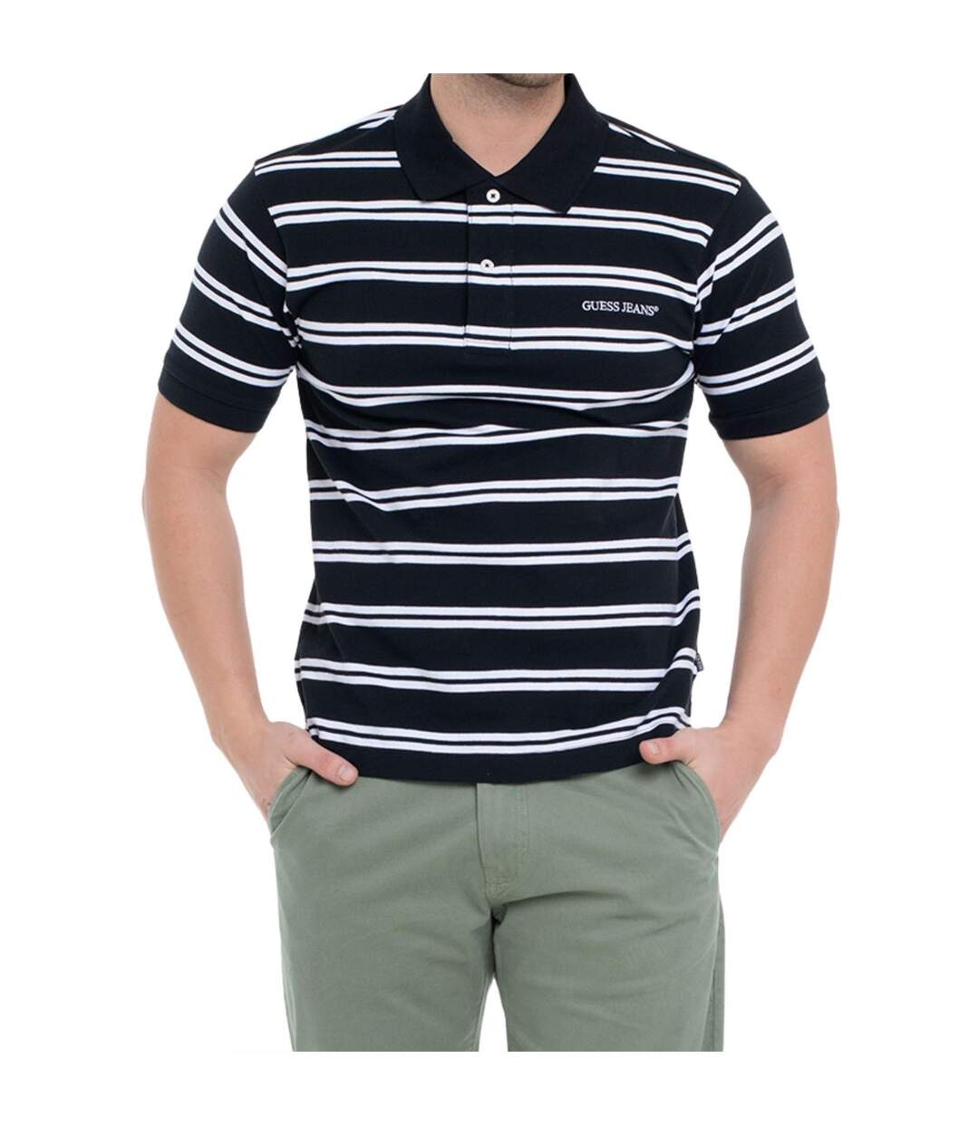 Polo Motif/style À Rayures Homme Noir Guess-1