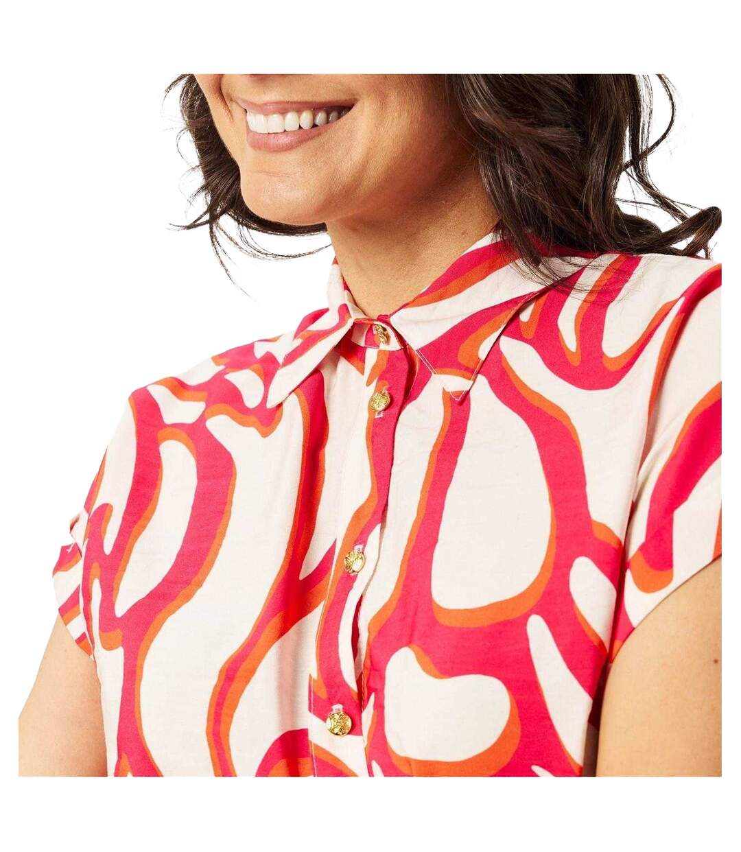 Chemise Mancherons Motif/style Tourbillon Femme Rouge Blanc Biba-4