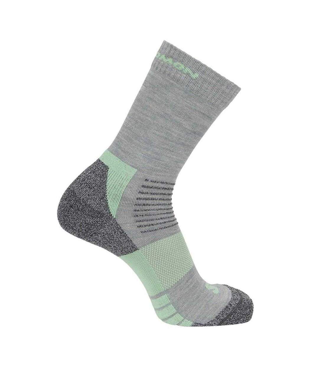 Pack Of 2  Womens/ladies Merino Wool Crew Socks  Grey Green Salomon-2