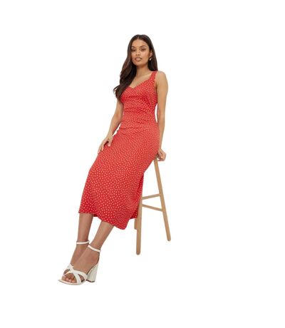 Womens/ladies Spotted Strappy Petite Midi Dress Red Dorothy Perkins
