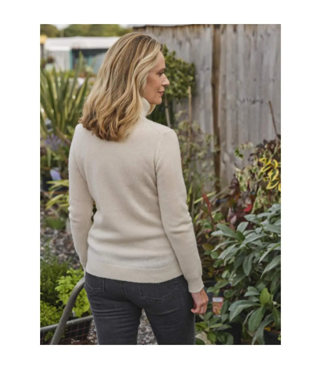 Womens/ladies Lambswool Polo Neck Jumper Cream WoolOvers-2