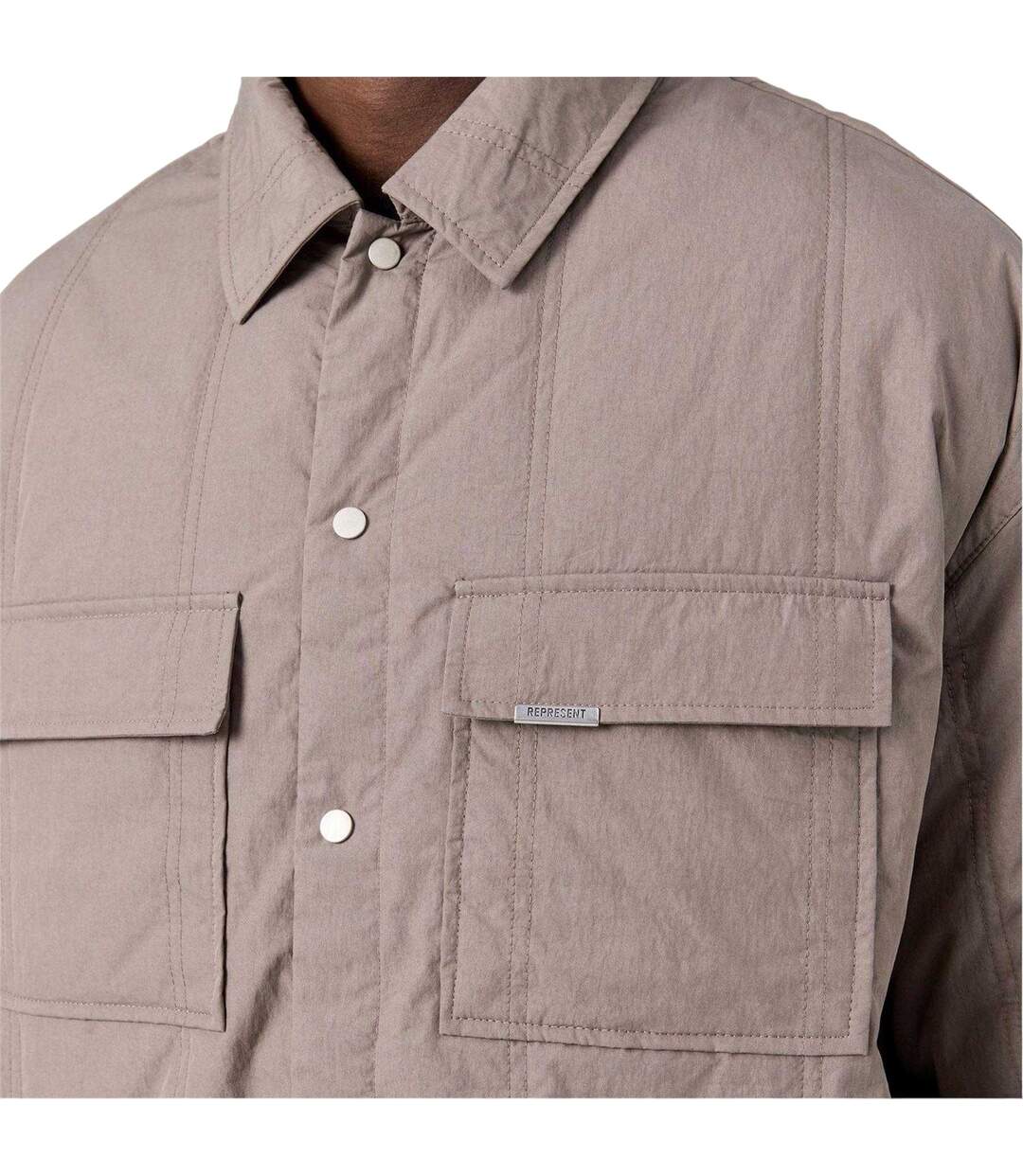 Mens Plain Relaxed Fit Overshirt Mid Grey Represent-4