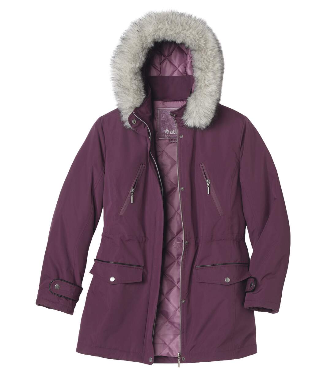 Szilva színű parka műszőrmés kapucnival-5