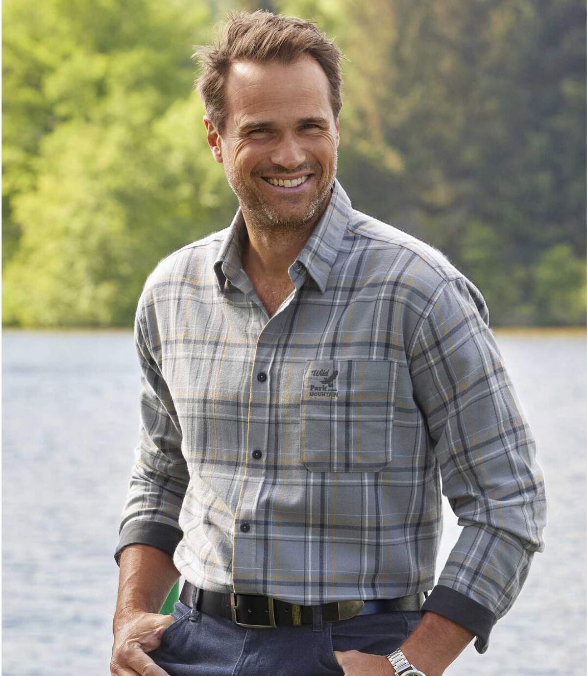 Men's Gray Checked Flannel Shirt Atlas For Men