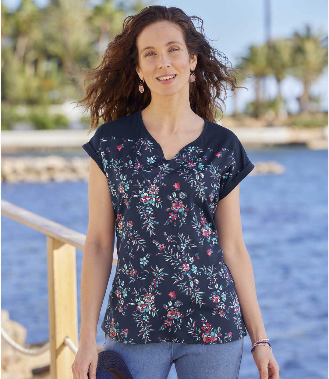 Women's Floral T-Shirt - Midnight Blue