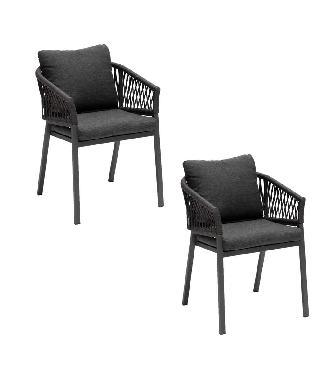 Lot de 2 fauteuils repas Oriengo aluminium et mailles tressées - Anthracite et graphite-1
