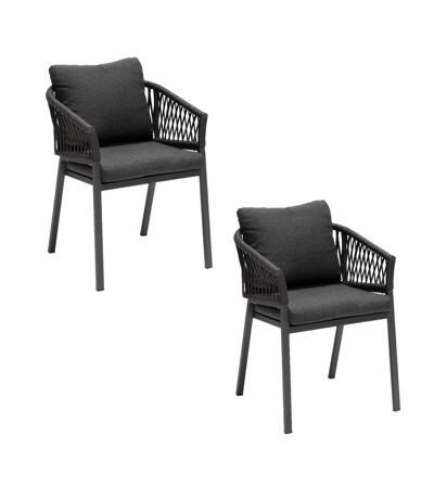 Lot de 2 fauteuils repas Oriengo aluminium et mailles tressées - Anthracite et graphite