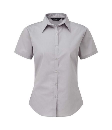 Short Sleeve Poplin Blouse / Plain Work Shirt Silver Premier