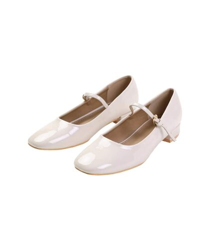 Womens/ladies minsk patent faux leather buckle detail wide low heel ballet shoes cream Where´s That From