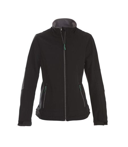 Womens/ladies Trial Soft Shell Jacket Black Printer