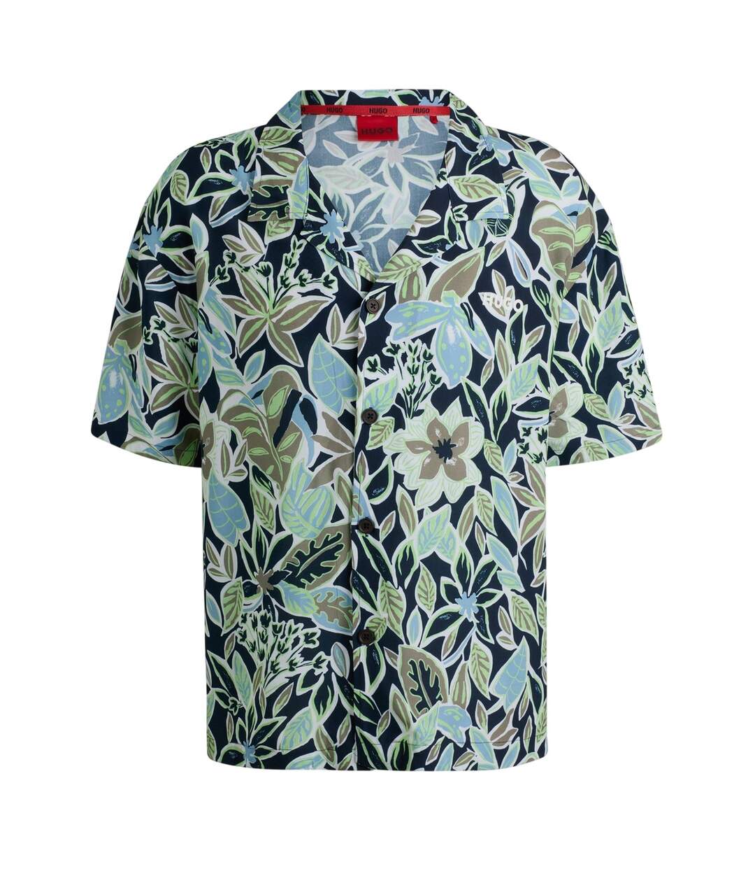 Chemise Motif/style Floral Homme Bleu Marine Blanc Hugo-1