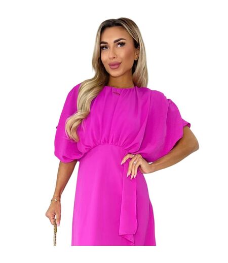 Womens/ladies Polyester Batwing Sleeve Midi Dress Hot Pink AX Paris