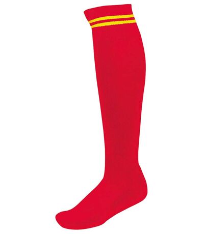 chaussettes sport - PA015 - rouge rayure jaune
