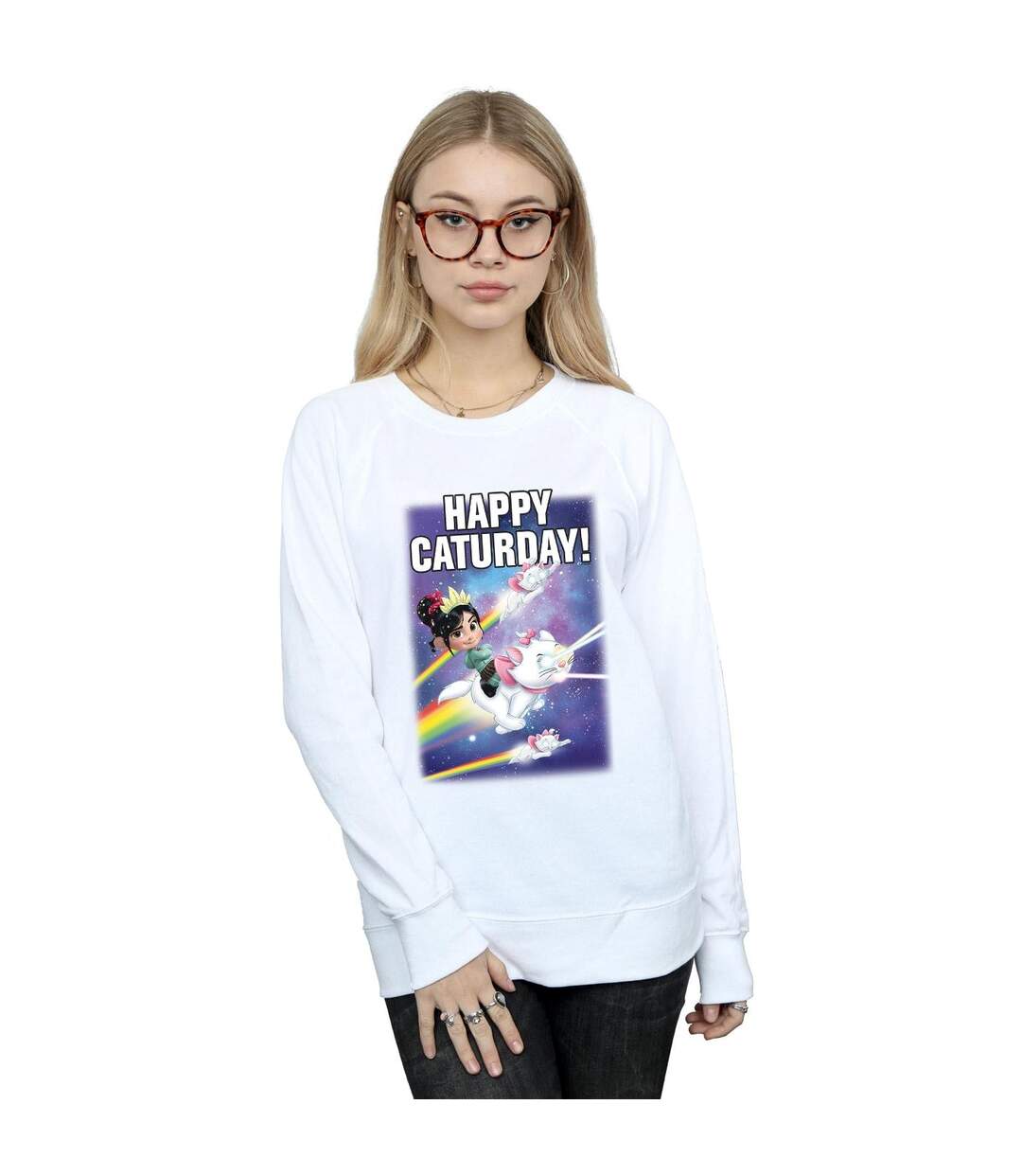 Disney Sweat-shirt Womens/Ladies Wreck It Ralph Happy Caturday (Blanc) - UTBI43195-2