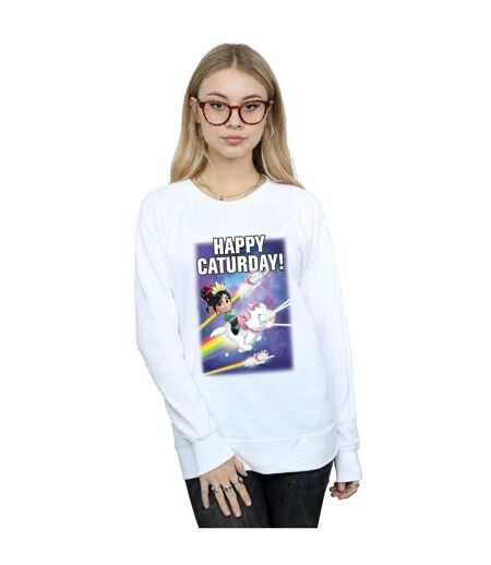 Disney Sweat-shirt Womens/Ladies Wreck It Ralph Happy Caturday (Blanc) - UTBI43195
