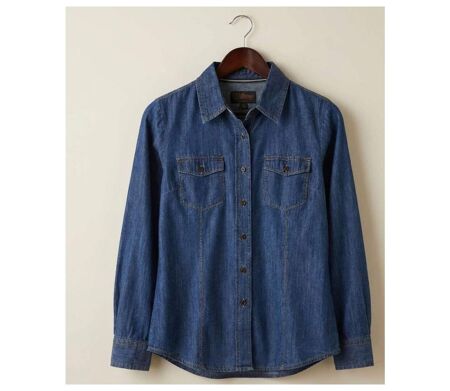 Chemisier Femme Jean Bleu Denim 100% Coton Boutons Bois