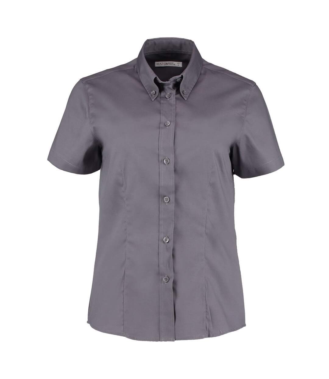 Womens/ladies Premium Oxford Tailored Short-sleeved Shirt Charcoal Kustom Kit-1