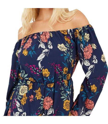Womens/ladies Floral Casual Playsuit Navy Floral Brave Soul