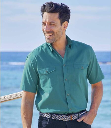 Men's Linen and Cotton Summer Shirt - Mallard Blue