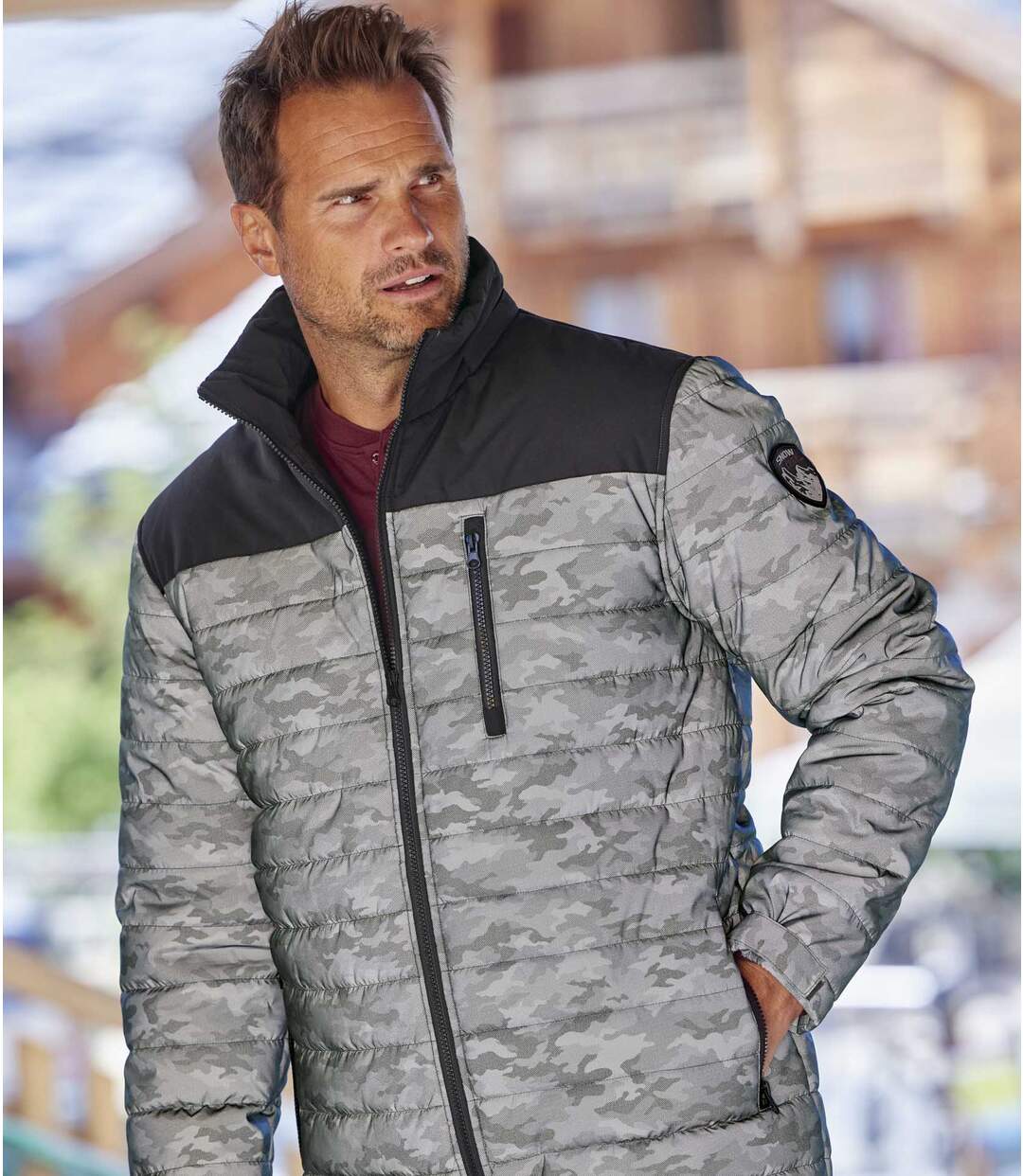 Dwukolorowa, pikowana kurtka z odpinanym kapturem Snow Atlas For Men
