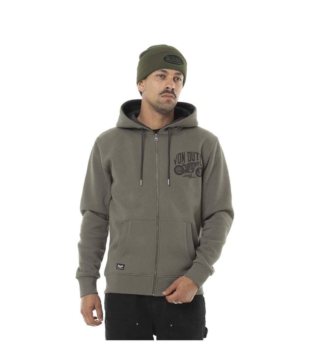 Sweat zippé homme à capuche en molleton avec print devant Vondutch-1