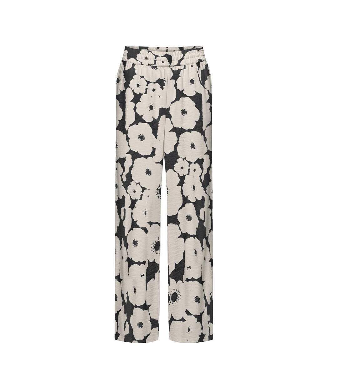 Pantalon fluide beige/noir femme jdy troya-1
