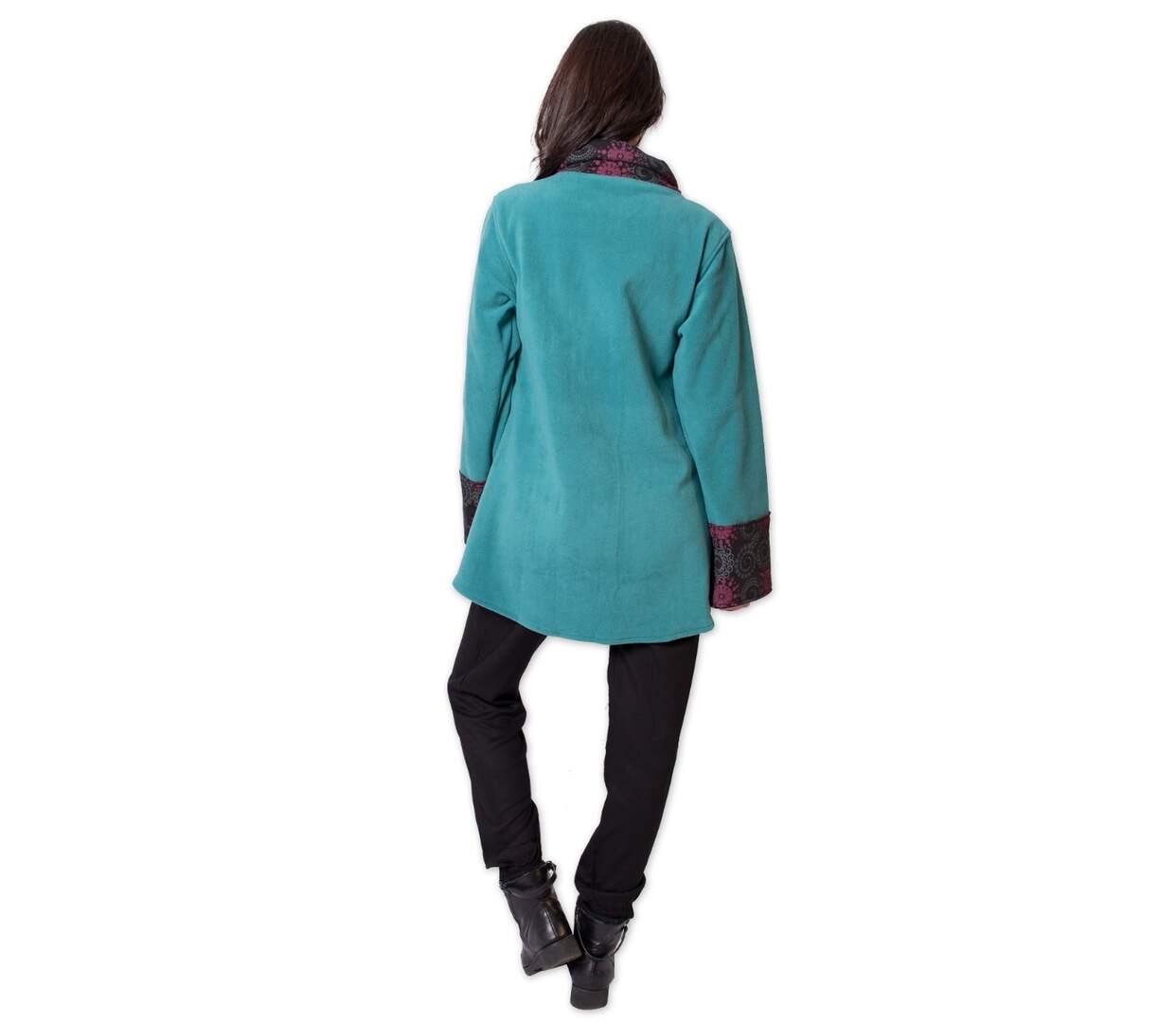 Veste polaire brodée HUDSON mandala vert Coton Du Monde-4