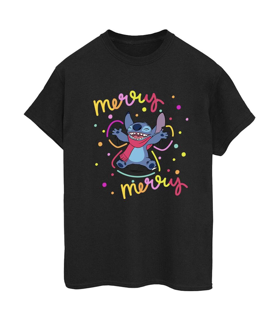 Disney Femmes/Les femmes Lilo & Stitch Merry Rainbow - T-shirt boyfriend en coton (Noir) - UTBI30608-1