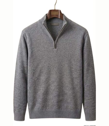 CHALLENGER PUL2005A — Pull camionneur col montant zippé gris : chaleur haute densité et style raffiné