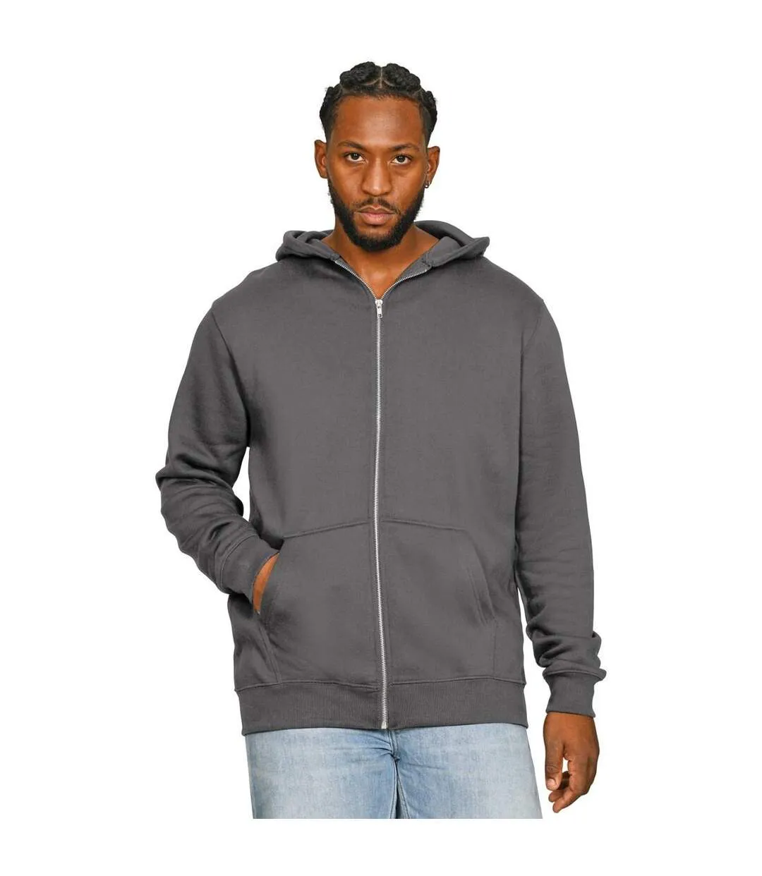 Mens Core Ringspun Cotton Full Zip Hoodie Charcoal Casual Classics-1