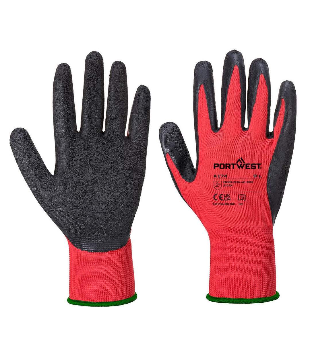 Unisex adult a174 latex grip gloves xl red/black Portwest-1