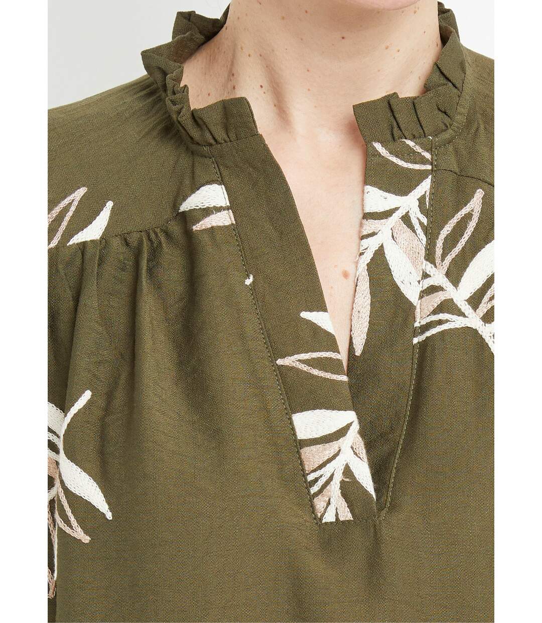 Robe housse courte, broderies feuilles-3
