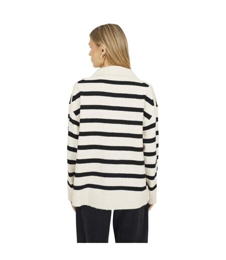 Womens/ladies Striped V Neck Jumper Oatmeal Brave Soul