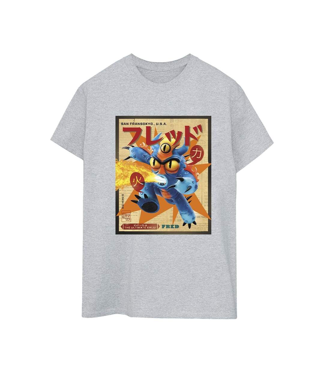 Disney Femme/Les femmes Big Hero 6 Baymax Fred Newspaper Coton Boyfriend T-Shirt (Gris sportif) - UTBI15495-1