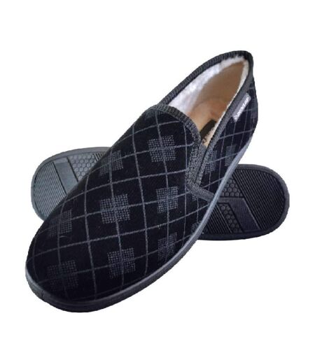 Mens Plush Fur Lined Memory Foam Plaid Checked Slippers