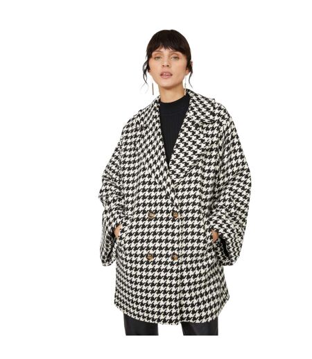 Womens/ladies dogtooth double-breasted coat black Principles