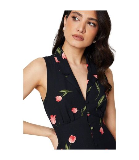 Womens/ladies Floral Button Through Midi Dress Black Dorothy Perkins