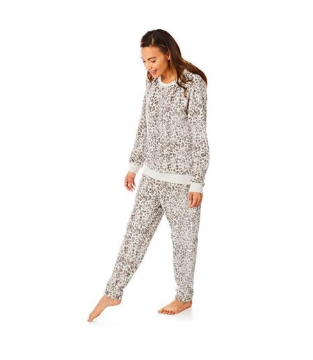 Womens/ladies animal print long pyjama set grey Light And Shade