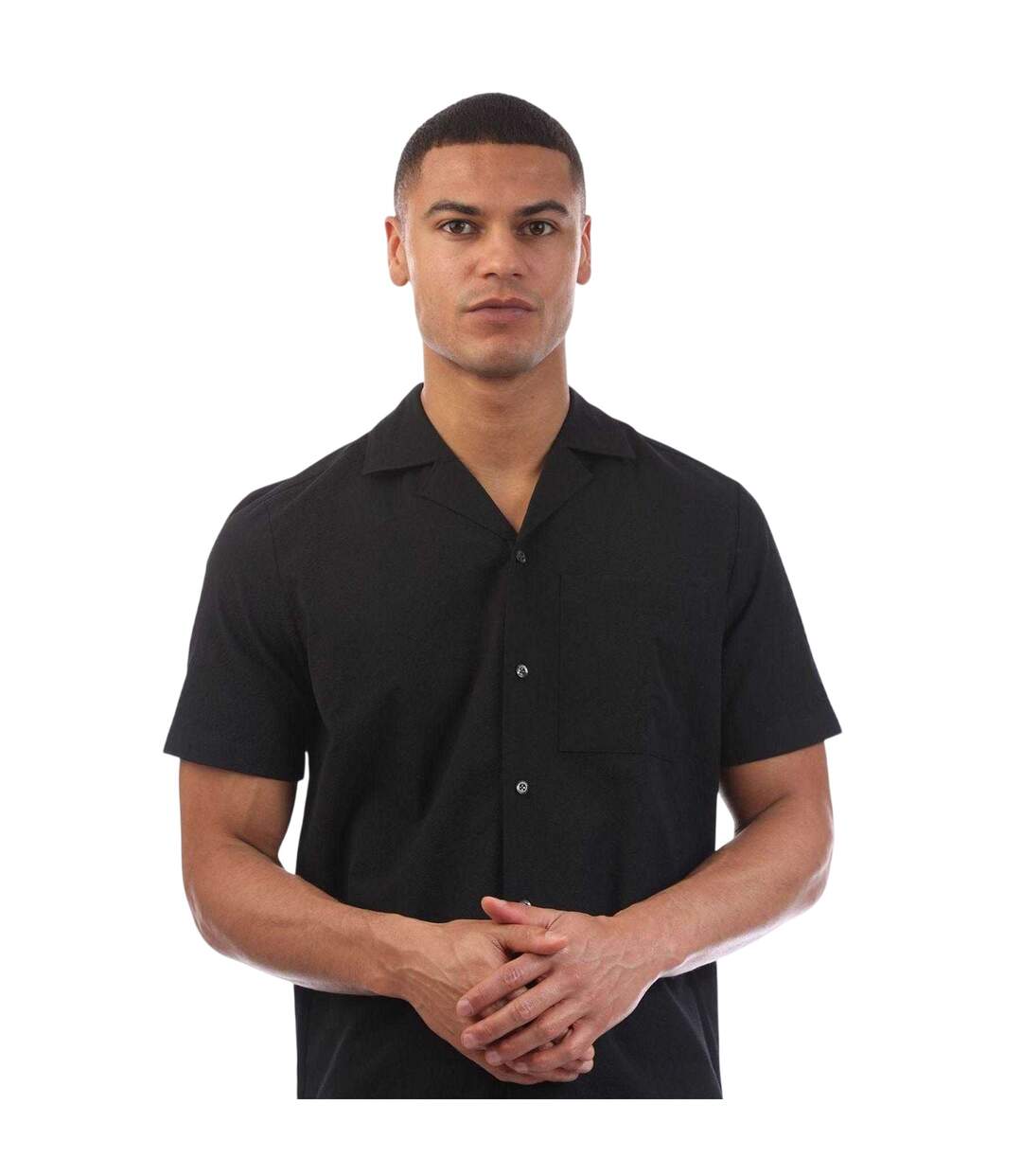 Mens Ellino Polyester Short-sleeved Shirt Black Hugo-4