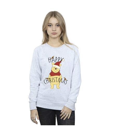 Disney Womens/Ladies Winnie The Pooh Happy Christmas Holly Sweatshirt (Gris sportif) - UTBI43038